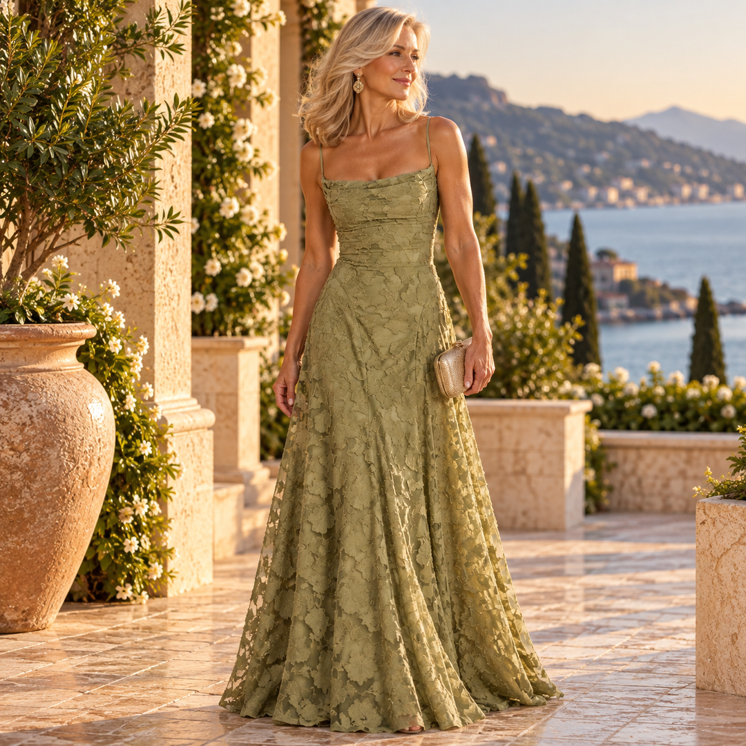 Penelope | Elegant Lace Maxi Races Dress with Corset Bodice
