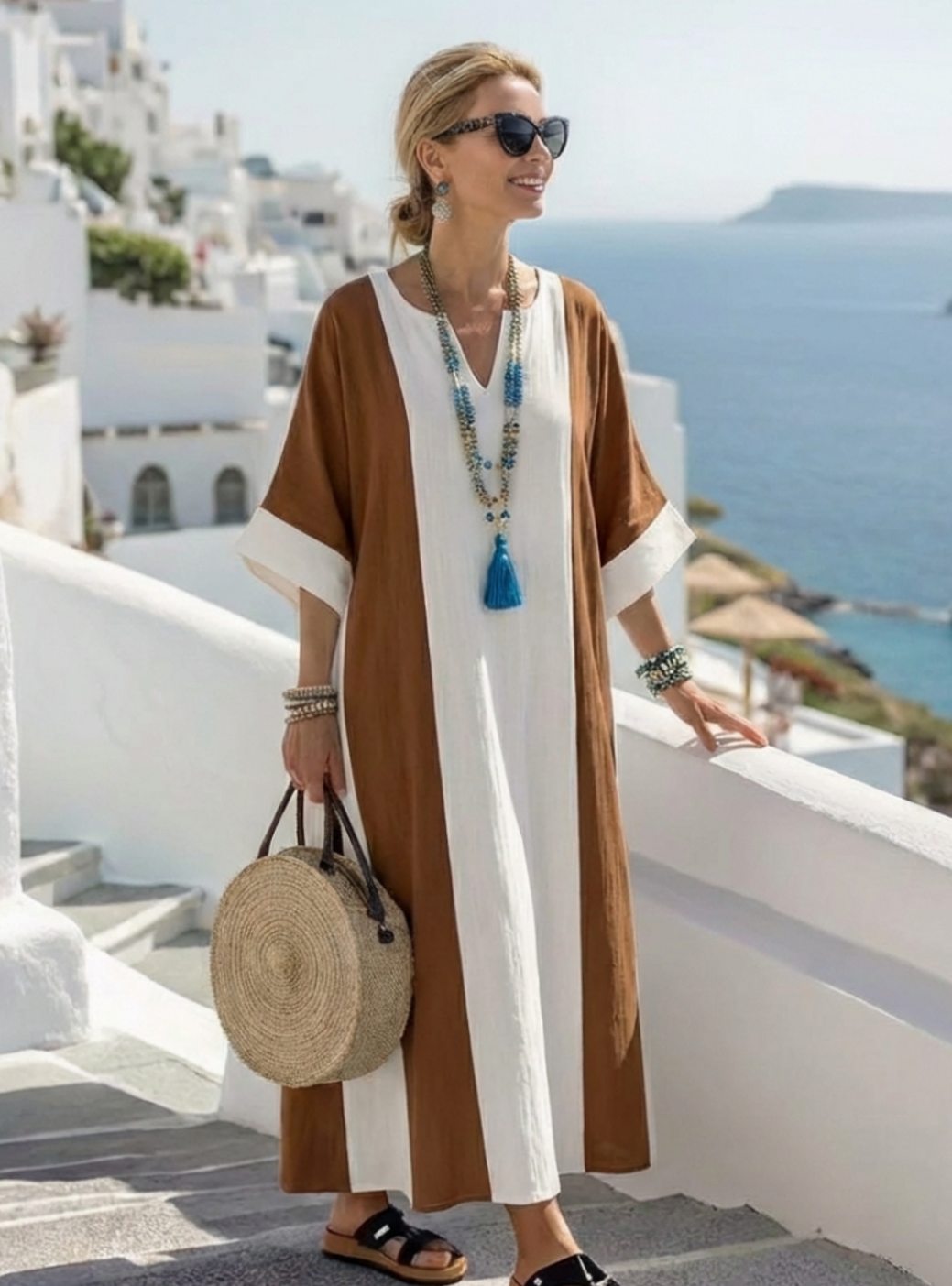 Aaliyah | Classic Colour Block Short Sleeve Maxi Beach Dress