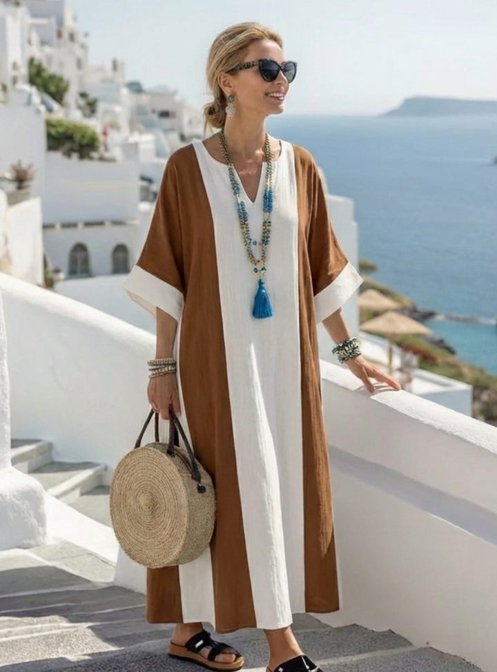 Aaliyah | Classic Colour Block Short Sleeve Maxi Beach Dress