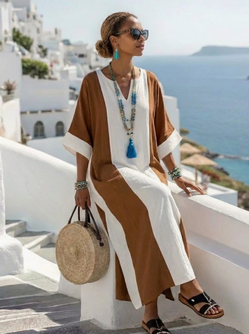 Aaliyah | Classic Colour Block Short Sleeve Maxi Beach Dress
