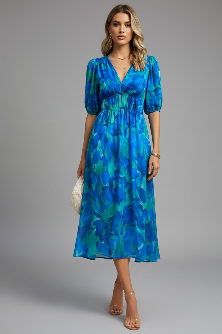 Aaliyah | Floral Puff Sleeve Midi Summer Dresses