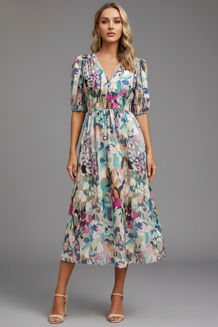Aaliyah | Floral Puff Sleeve Midi Summer Dresses