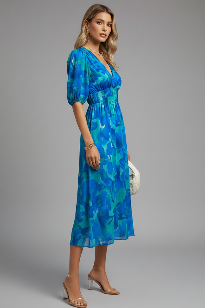 Aaliyah | Floral Puff Sleeve Midi Summer Dresses