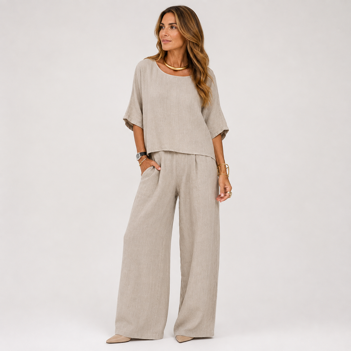 Aaliyah | Polished Wide Leg Linen Pants Look Set