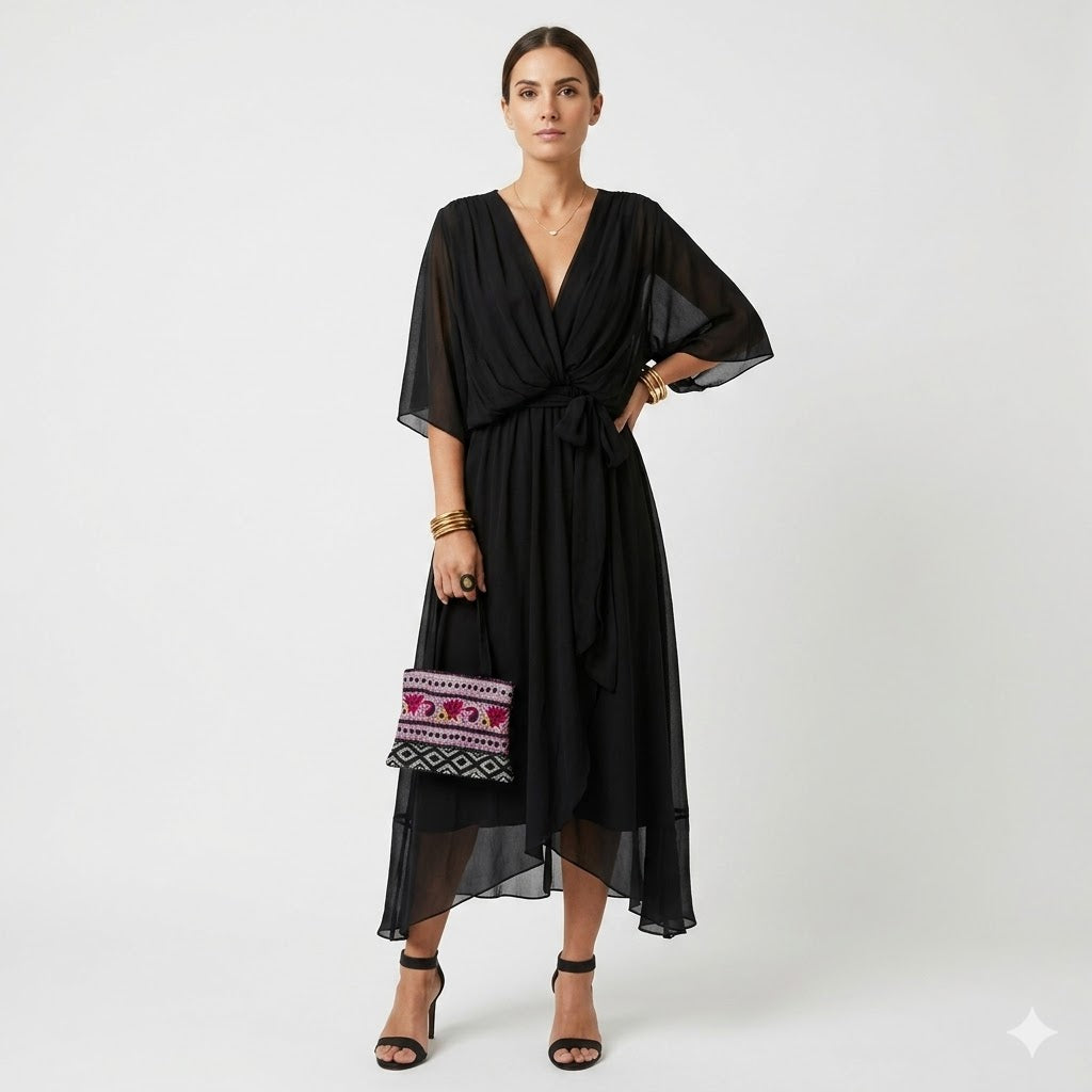 Aaliyah | Refined Kimono Sleeve Wrap Race Dress
