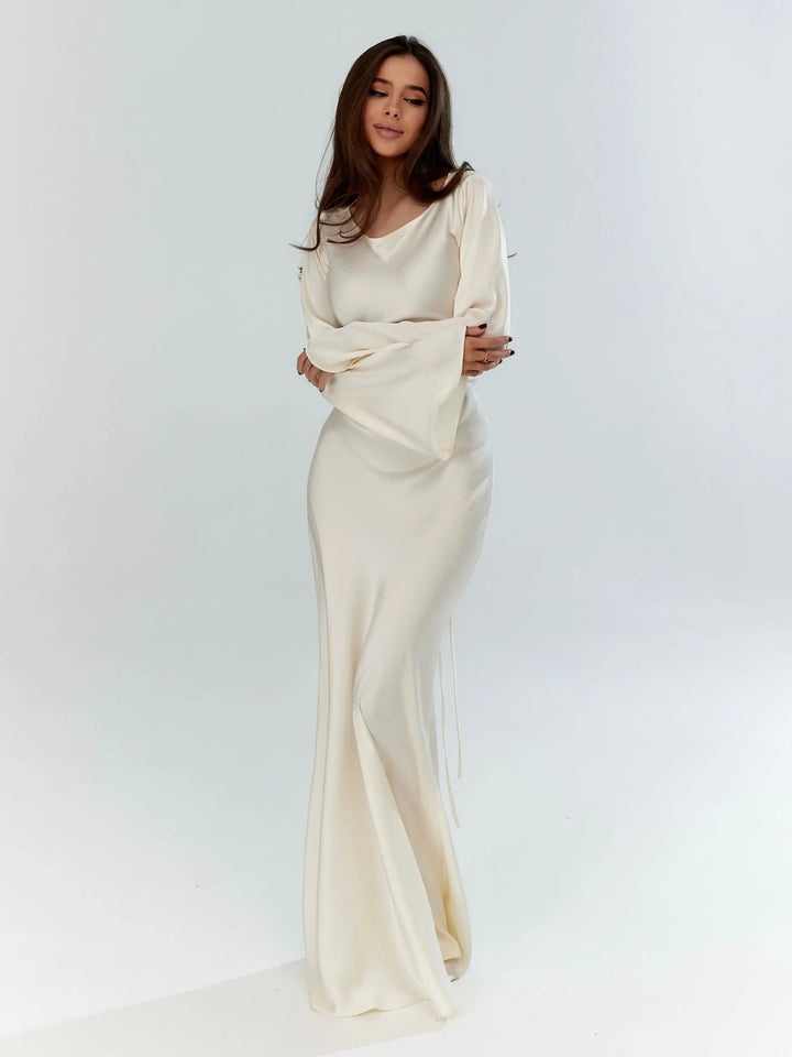Aaliyah | Sophisticated Long Sleeve Satin Races Dress