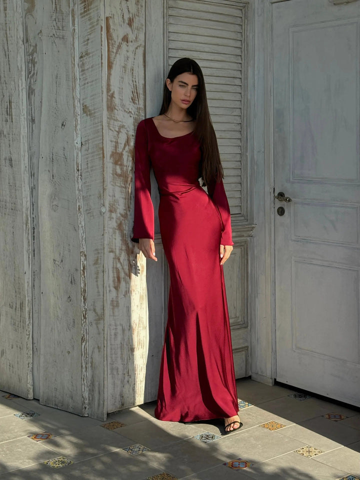 Aaliyah | Sophisticated Long Sleeve Satin Races Dress