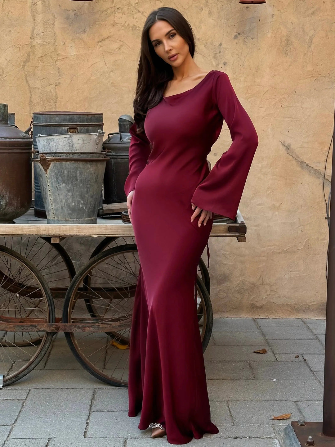 Aaliyah | Sophisticated Long Sleeve Satin Races Dress