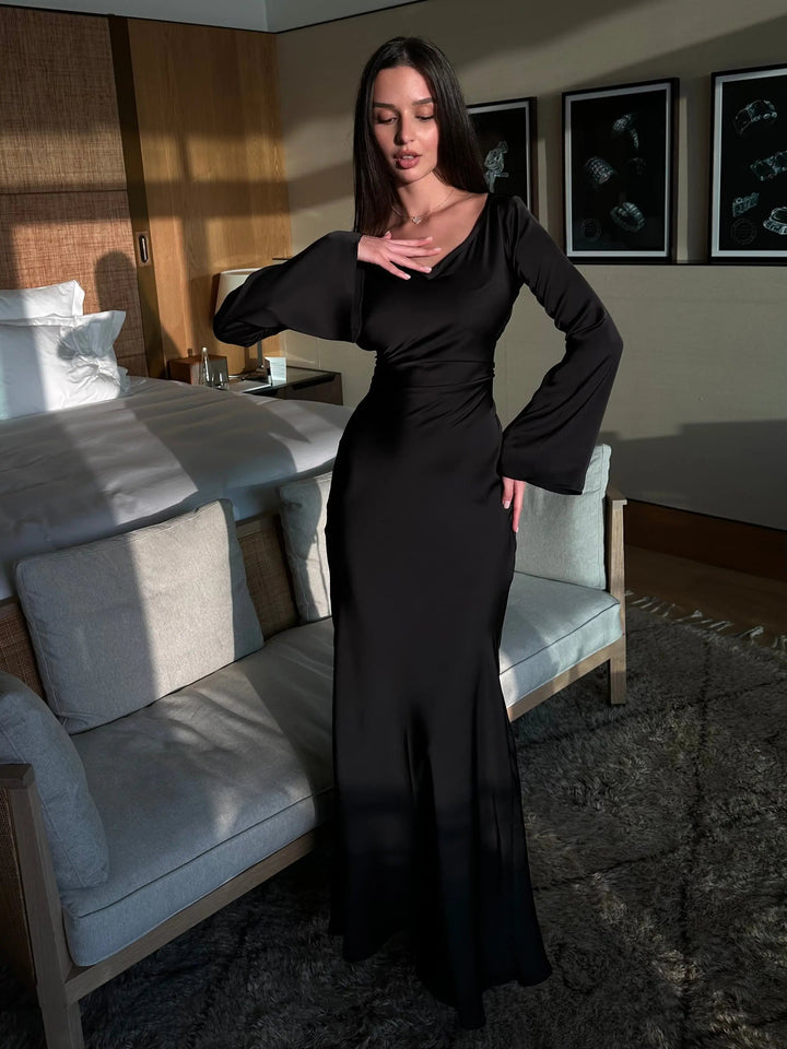 Aaliyah | Sophisticated Long Sleeve Satin Races Dress