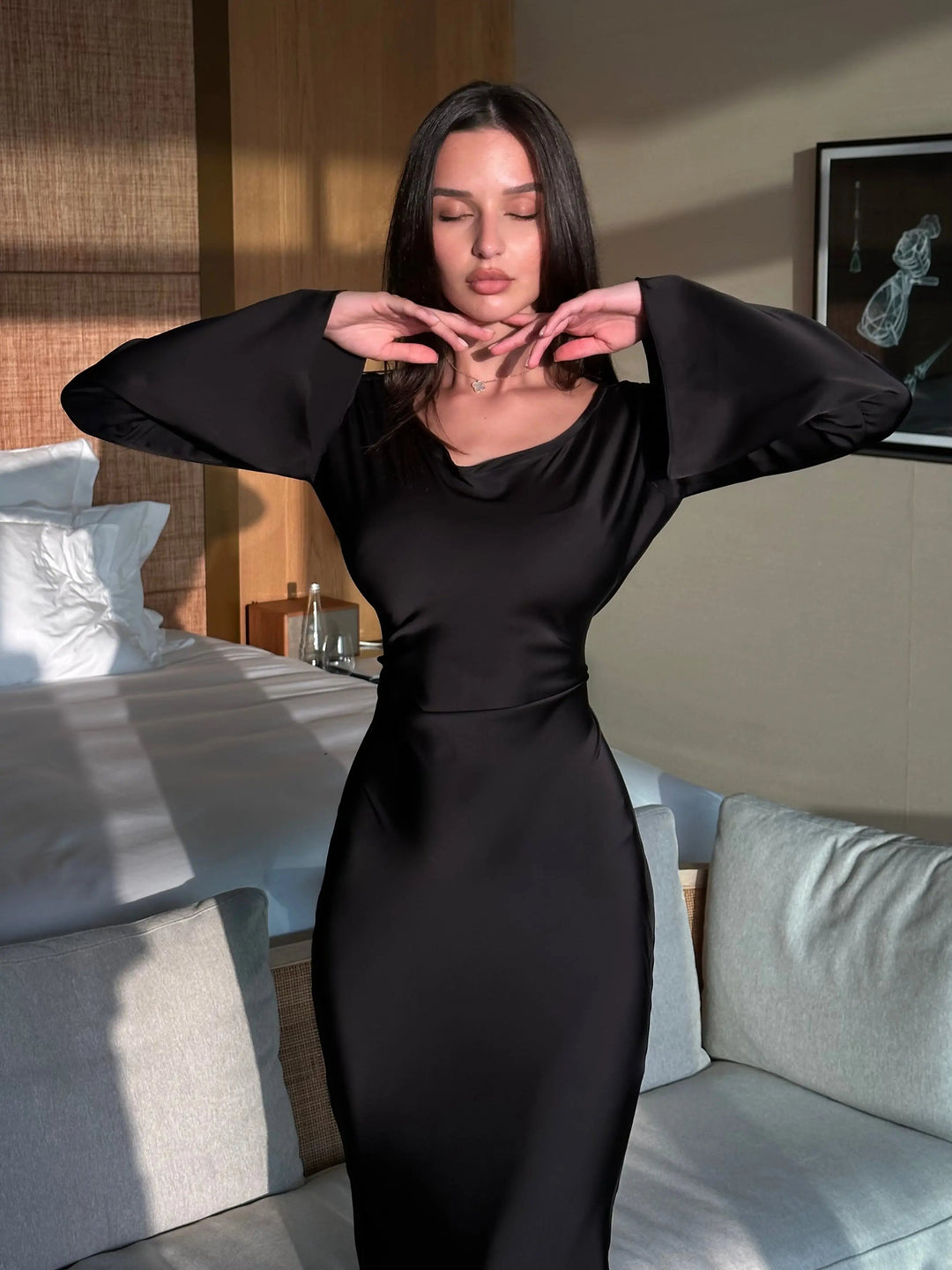 Aaliyah | Sophisticated Long Sleeve Satin Races Dress