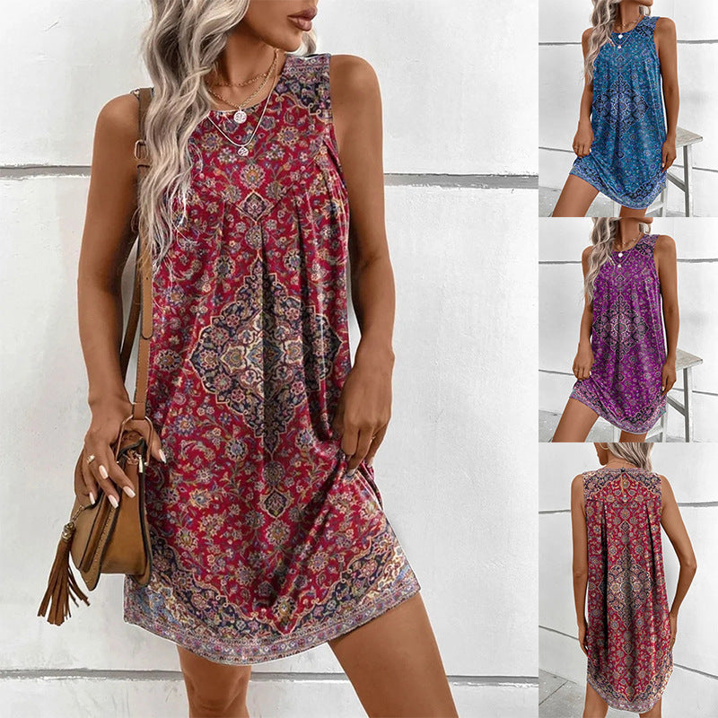 Abigail | Classic Boho Print Sleeveless Shift Casual Dress