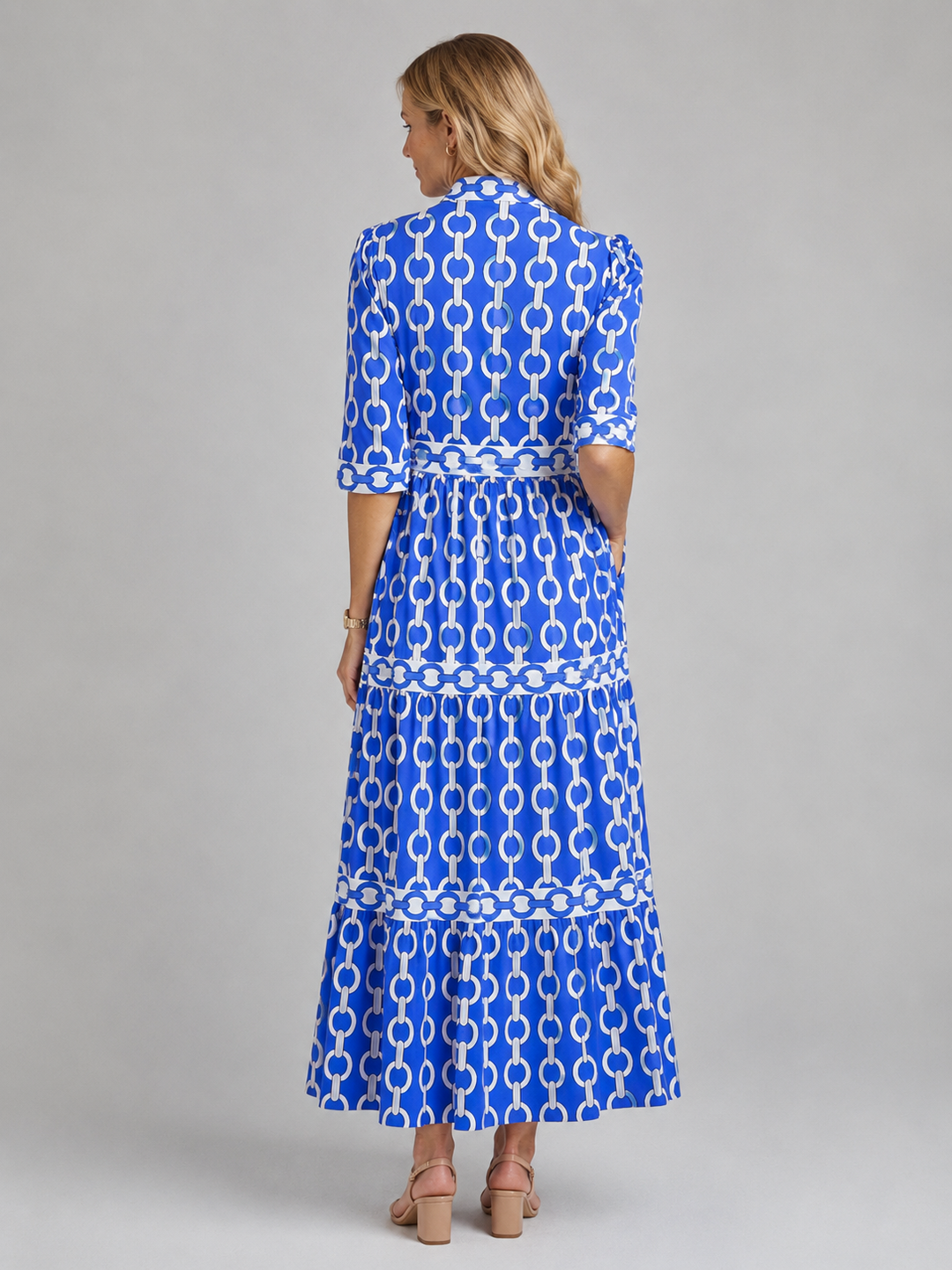 Abigail | Elegant Chain Print Tiered Midi Casual Dress
