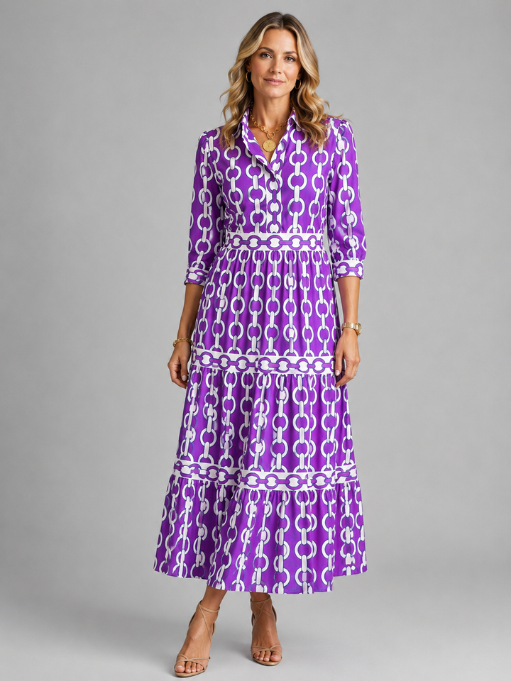 Abigail | Elegant Chain Print Tiered Midi Casual Dress