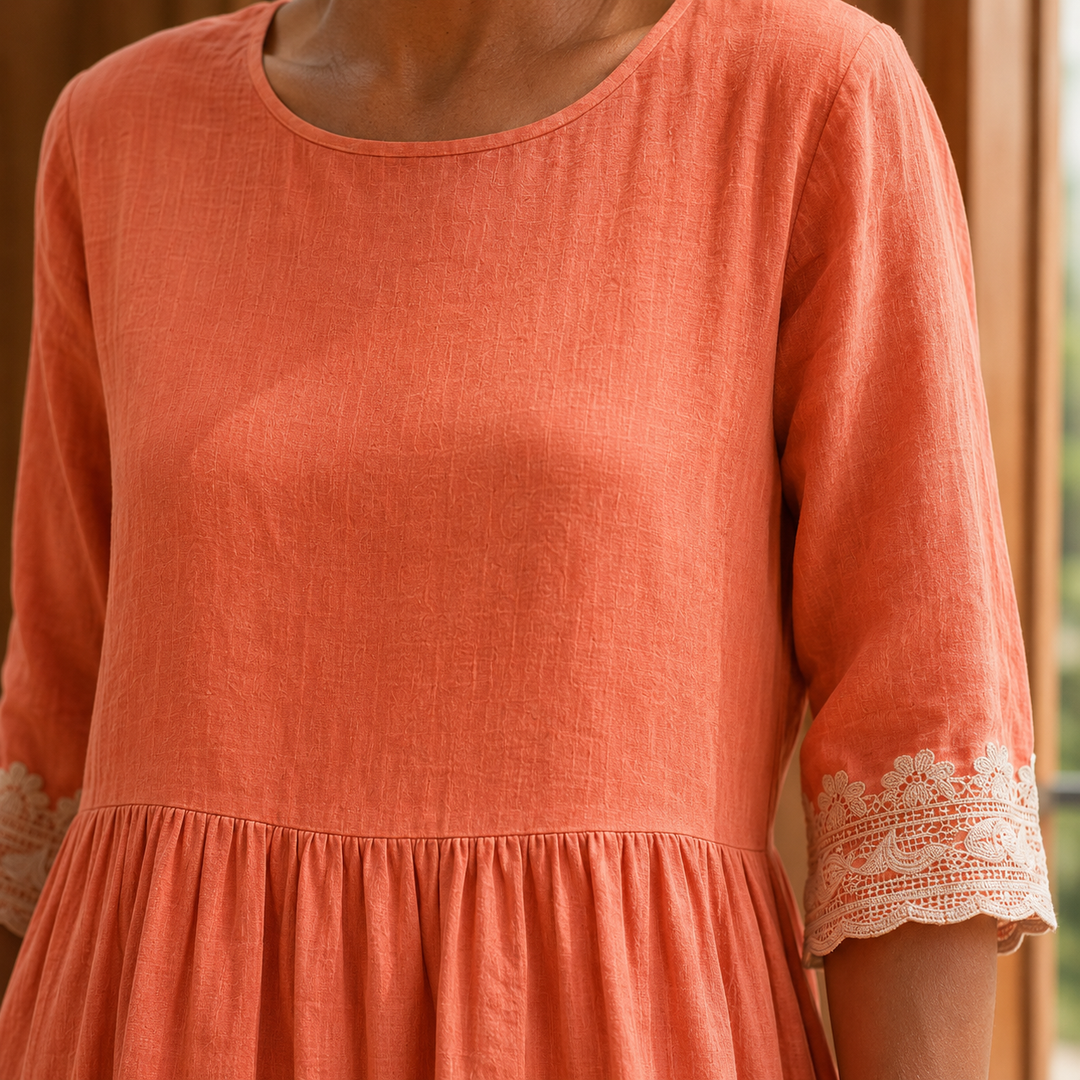 Abigail | Elegant Embroidered Three Quarter Sleeve Midi Dress