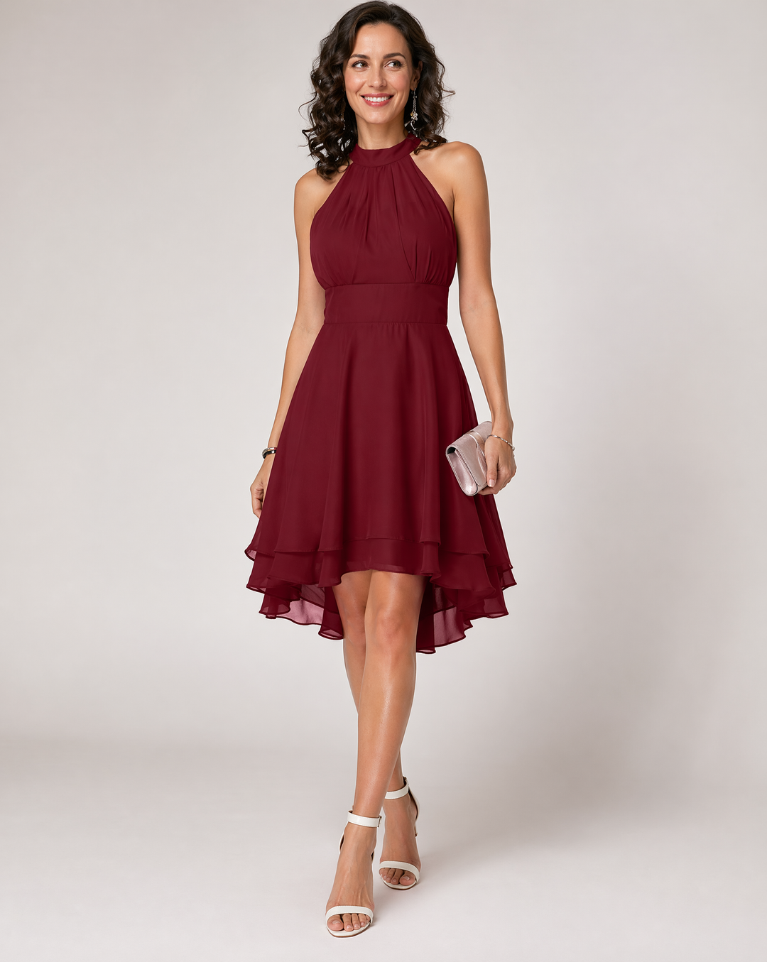 Abigail | Elegant Halter Neck Pleated Cocktail Dress