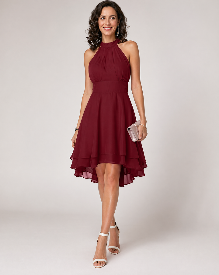 Abigail | Elegant Halter Neck Pleated Cocktail Dress