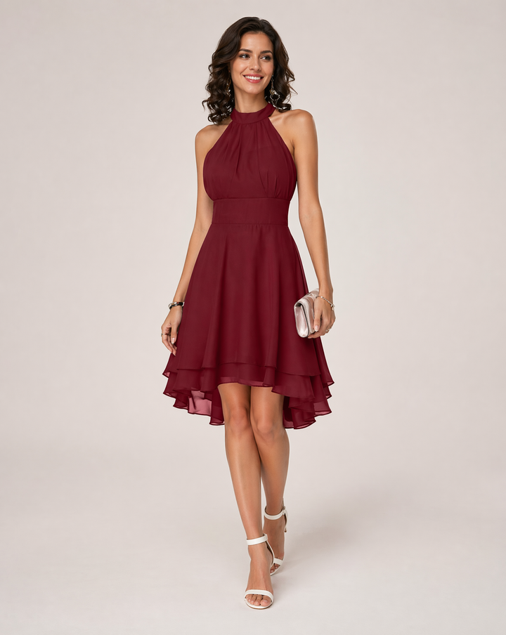 Abigail | Elegant Halter Neck Pleated Cocktail Dress