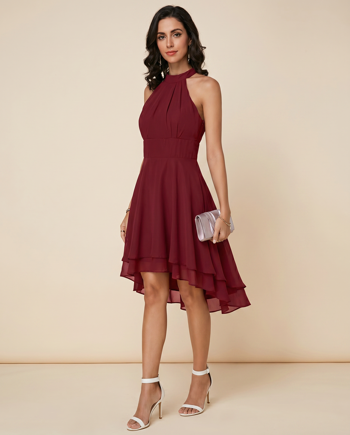 Abigail | Elegant Halter Neck Pleated Cocktail Dress
