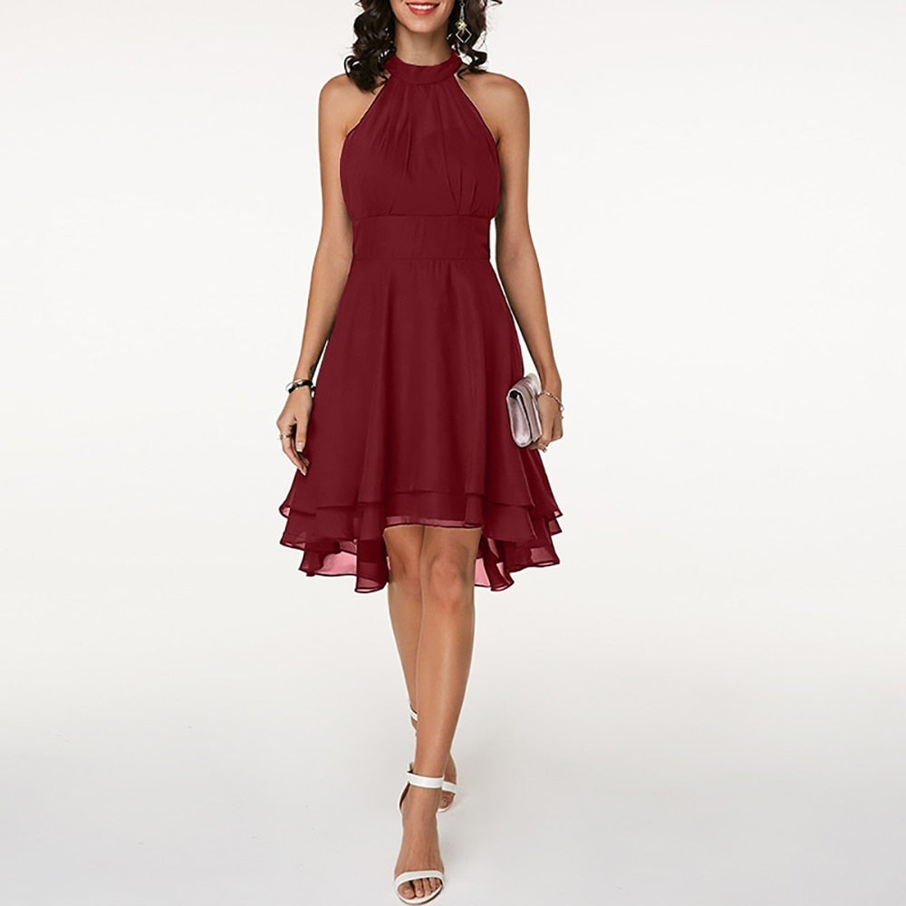 Abigail | Elegant Halter Neck Pleated Cocktail Dress