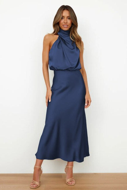 Abigail | Graceful Cowl Halter Neck Midi Cocktail Dress
