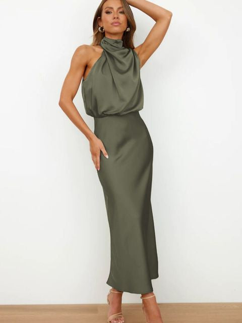 Abigail | Graceful Cowl Halter Neck Midi Cocktail Dress