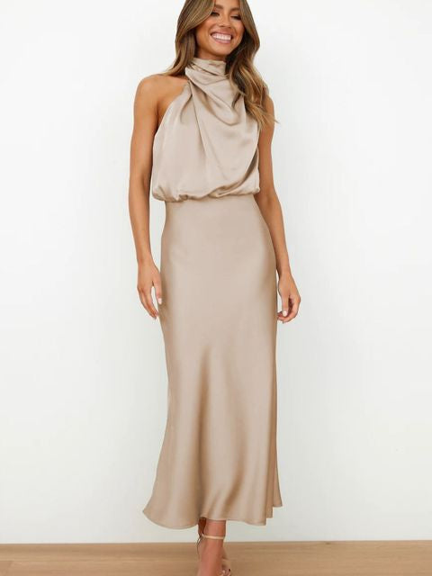 Abigail | Graceful Cowl Halter Neck Midi Cocktail Dress