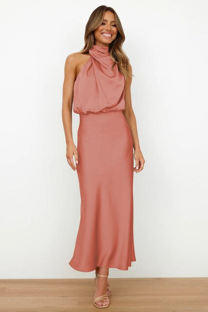 Abigail | Graceful Cowl Halter Neck Midi Cocktail Dress