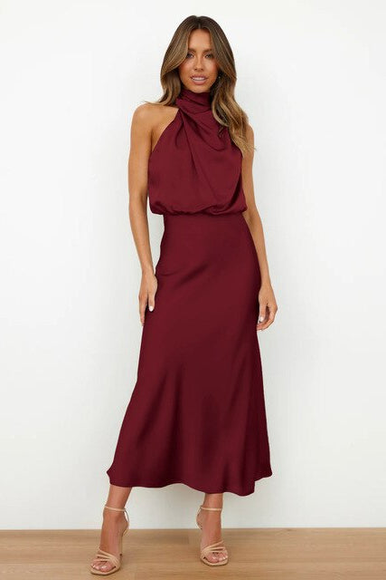Abigail | Graceful Cowl Halter Neck Midi Cocktail Dress