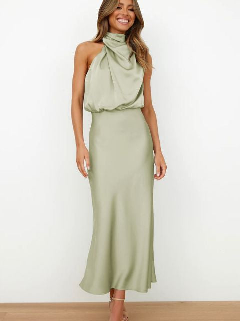 Abigail | Graceful Cowl Halter Neck Midi Cocktail Dress