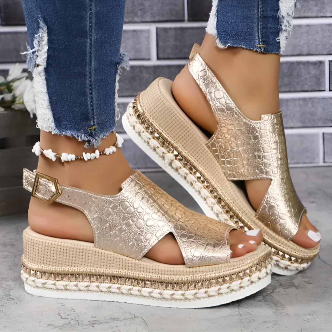 Abigail | Polished Espadrille Platform Sandals with Ankle Strap