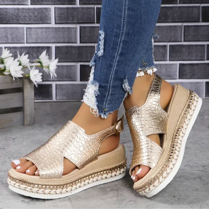 Abigail | Polished Espadrille Platform Sandals with Ankle Strap