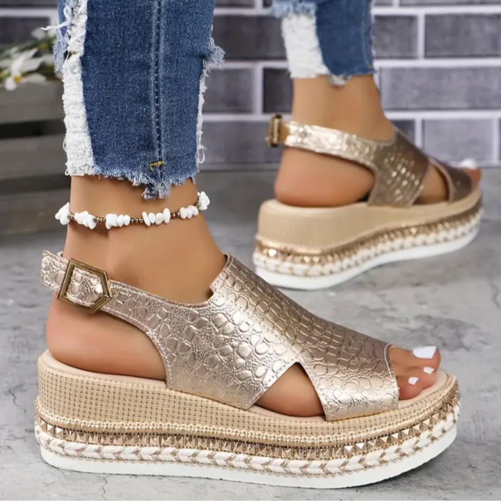 Abigail | Polished Espadrille Platform Sandals with Ankle Strap