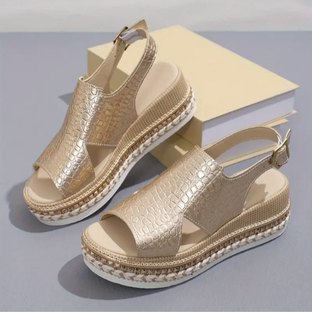 Abigail | Polished Espadrille Platform Sandals with Ankle Strap