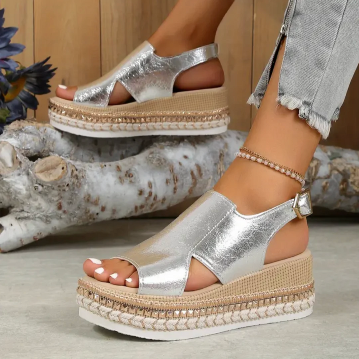 Abigail | Polished Espadrille Platform Sandals with Ankle Strap