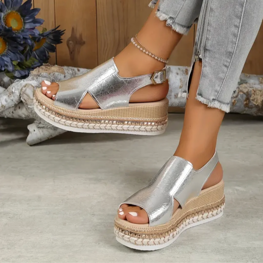 Abigail | Polished Espadrille Platform Sandals with Ankle Strap