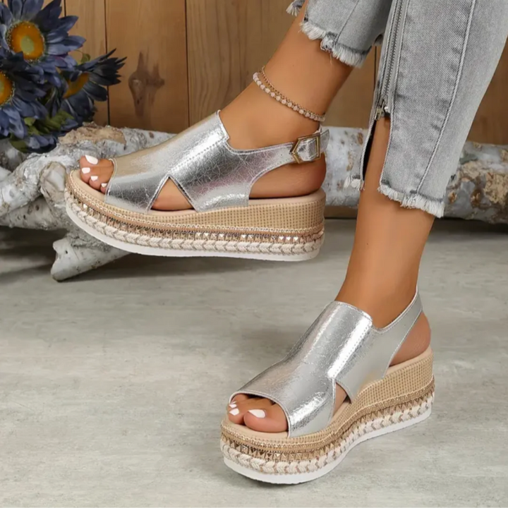 Abigail | Polished Espadrille Platform Sandals with Ankle Strap