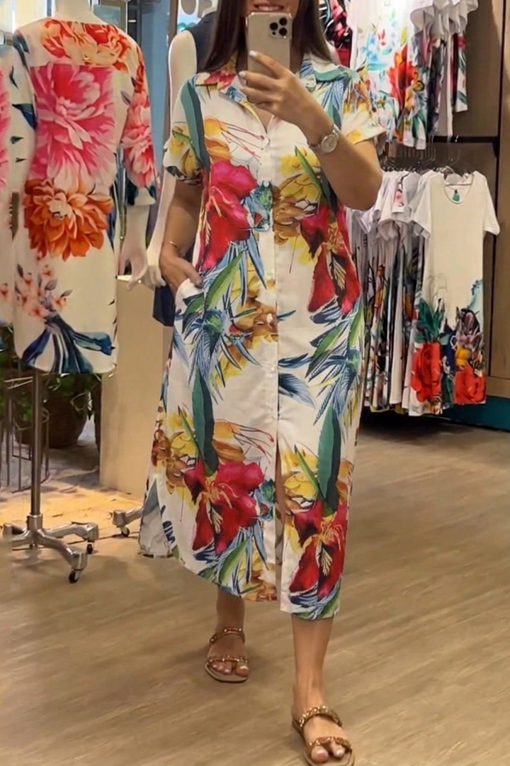 Abigail | Polished Floral Button-Front Shirt Midi Dress