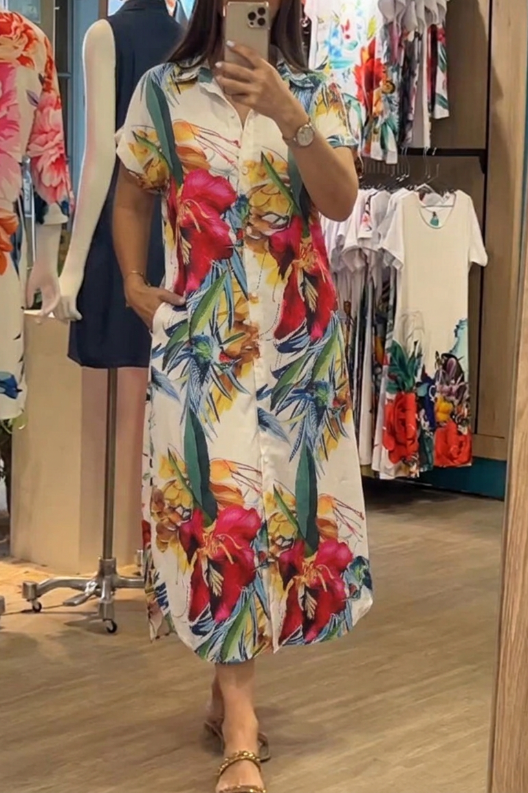 Abigail | Polished Floral Button-Front Shirt Midi Dress