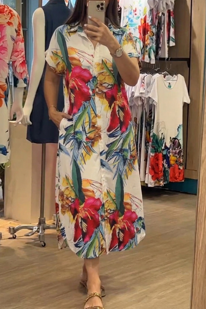 Abigail | Polished Floral Button-Front Shirt Midi Dress