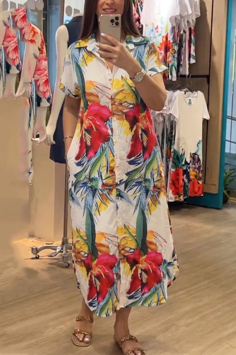 Abigail | Polished Floral Button-Front Shirt Midi Dress