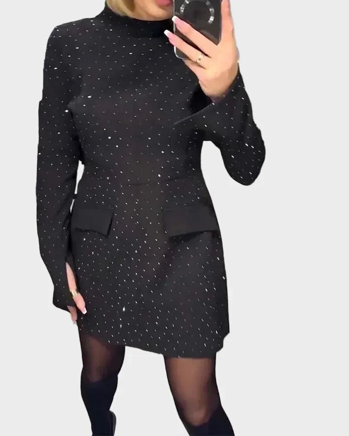 Abigail | Polished Mock Neck Long Sleeve Sequin Dress