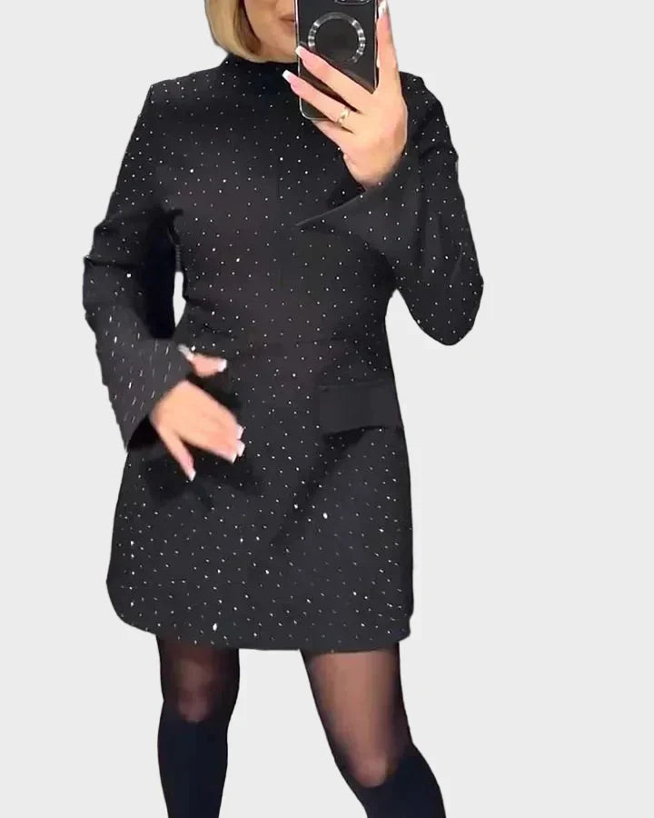 Abigail | Polished Mock Neck Long Sleeve Sequin Dress