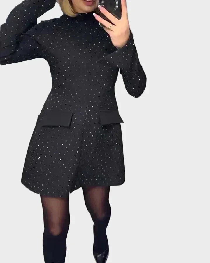 Abigail | Polished Mock Neck Long Sleeve Sequin Dress