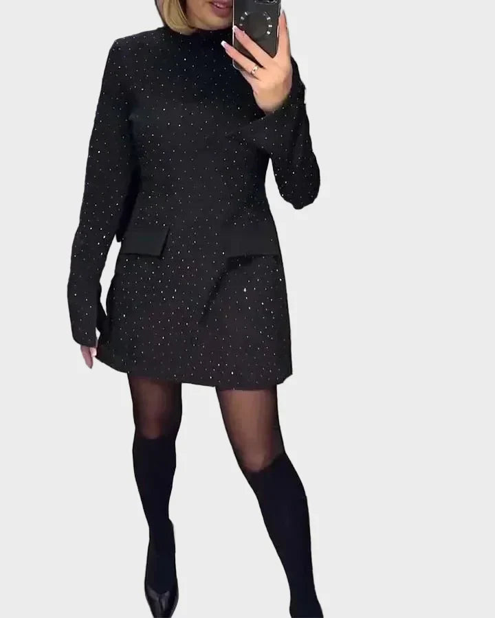 Abigail | Polished Mock Neck Long Sleeve Sequin Dress