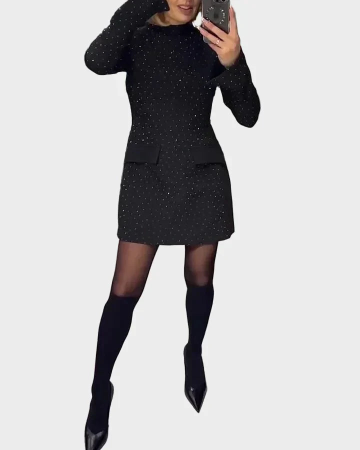 Abigail | Polished Mock Neck Long Sleeve Sequin Dress