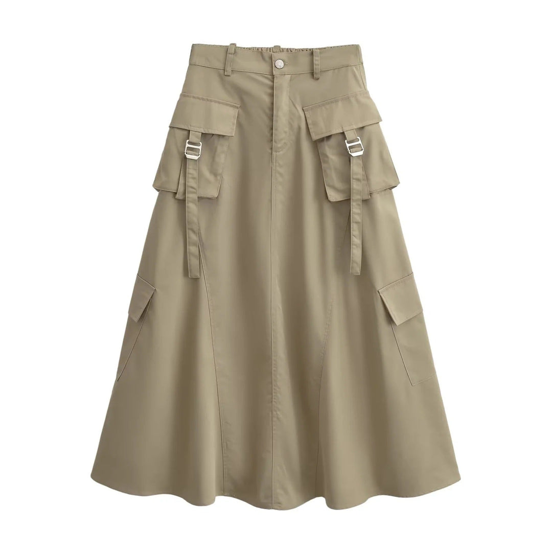 Abigail | Relaxed A-Line Cargo Pocket Midi Skirt