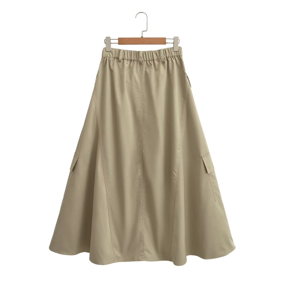 Abigail | Relaxed A-Line Cargo Pocket Midi Skirt
