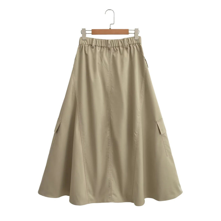Abigail | Relaxed A-Line Cargo Pocket Midi Skirt