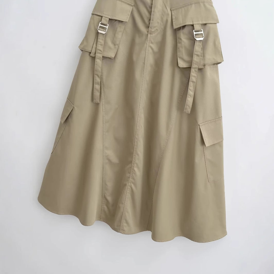 Abigail | Relaxed A-Line Cargo Pocket Midi Skirt