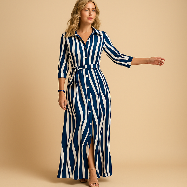 Addison | Chic Striped Maxi Shirt Collar Casual Dress
